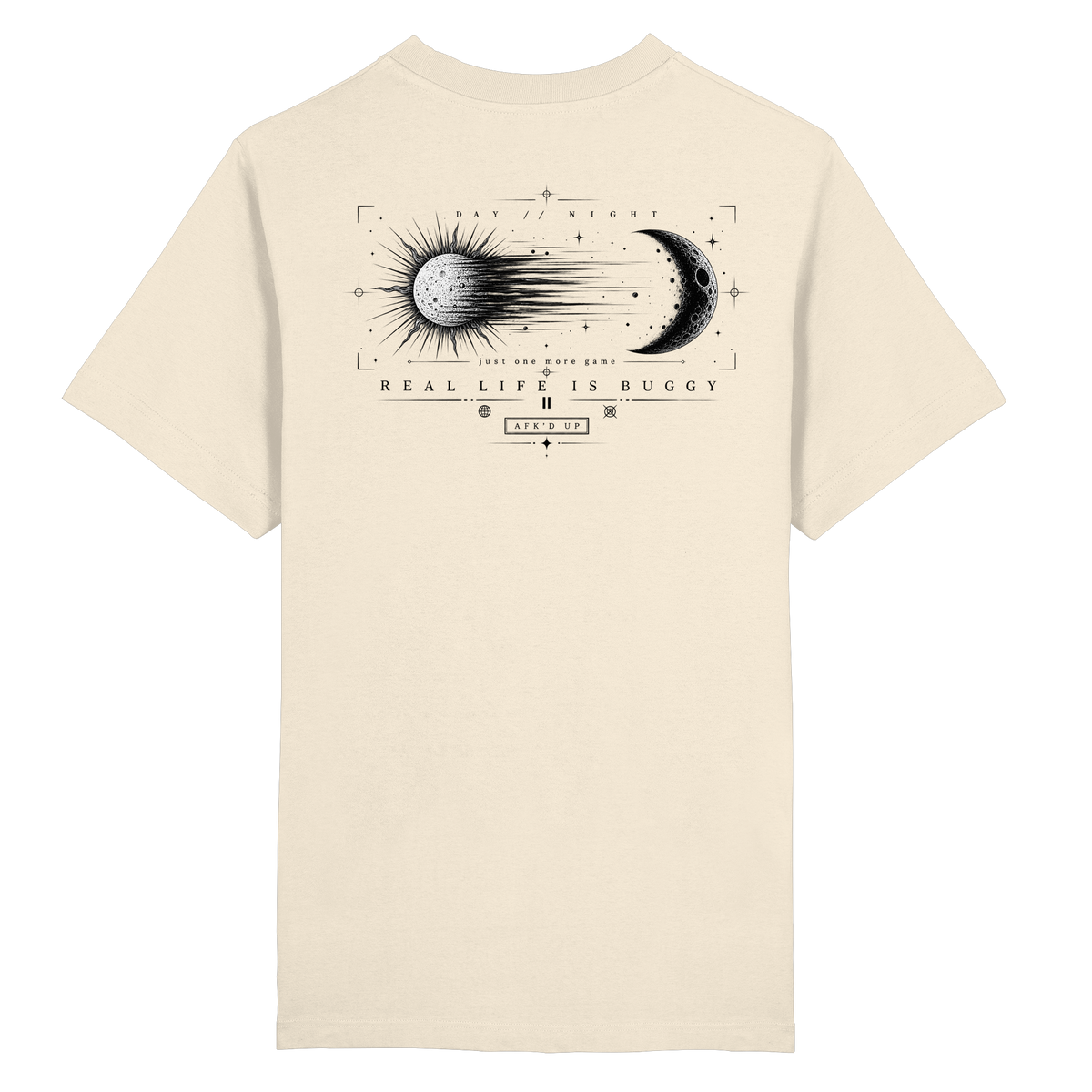 DAY // NIGHT Oversized Tee in Natural Raw – Rückenprint mit Sonne und Mond