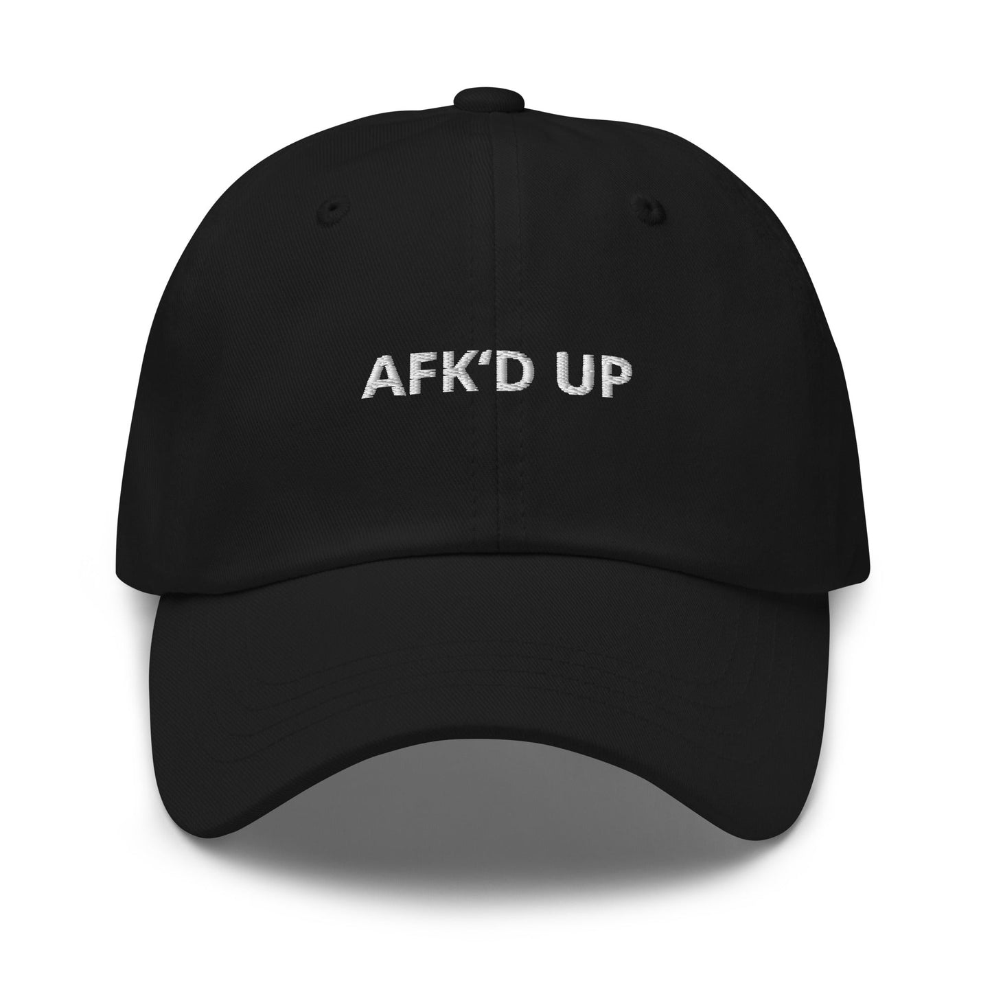 AFK'D UP Cap Schwarz - gesticktes Logo, Vorderansicht - Streetwear Dad Hat